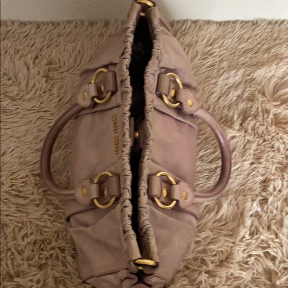 Auth Miu Miu Beige Vitello Pleated Satchel - Picture 7 of 17